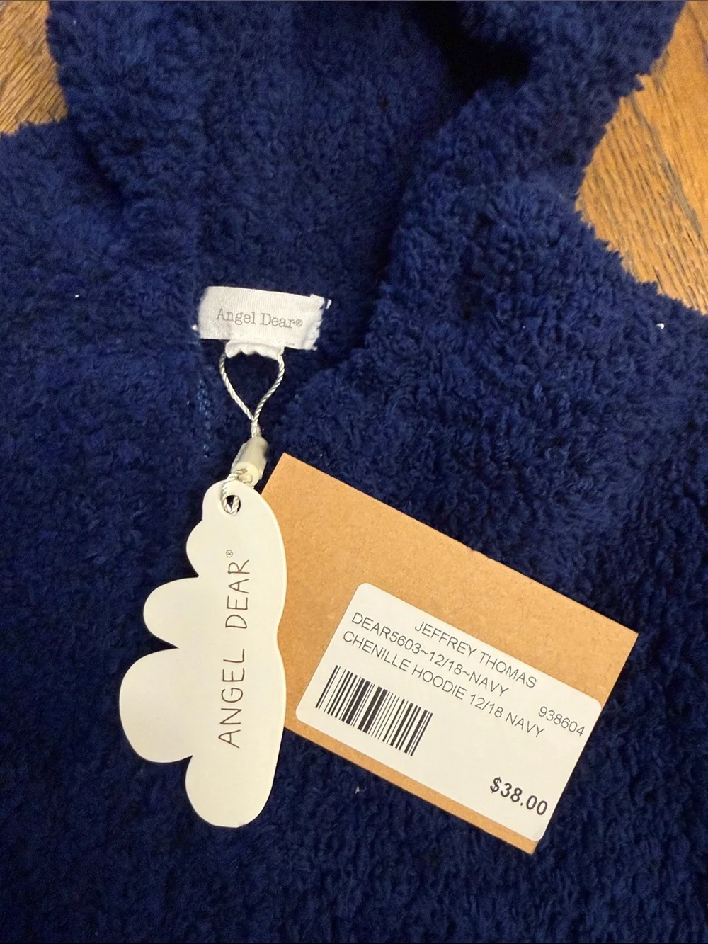 Angel Dear Navy Chenille Hoodie Zip Up 12-18M